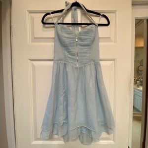 Light blue hater neck dress with zipper detail